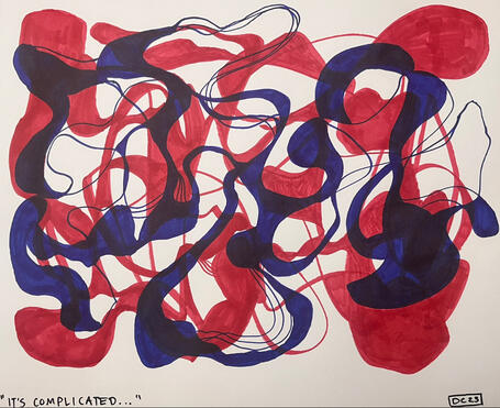 It's Complicated, Ink on 11x17 Mixed Media Paper, 2024