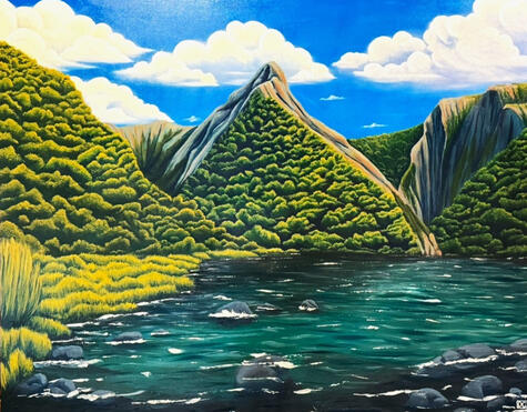 Mitre Peak, Acrylic on 5x4 ft stretched canvas, 2025 Commissioned by Amanda