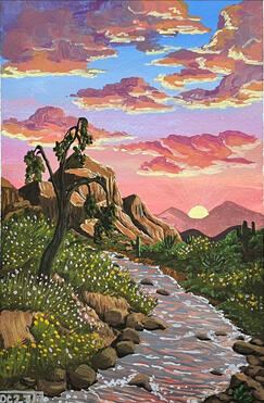 Oasis 2.0, Gouache on 5x7 in Mixed Media Paper, 2023