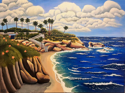 La Jolla Cove, San Diego, CA, Acrylic on 36x42 in Stretched Canvas, 2024