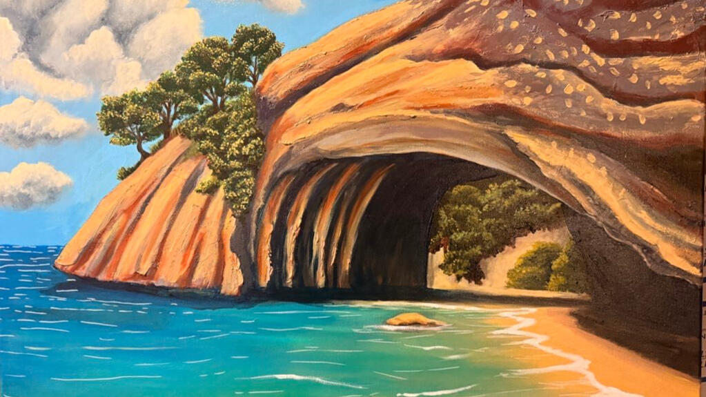 Cathedral Cove, Acrylic on 3x2.5ft Canvas - 1000$